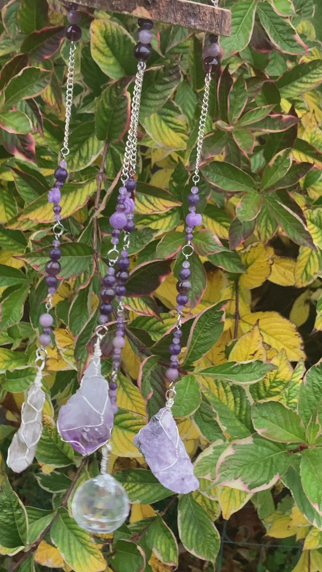 Amethyst Rose three stone Crystal Hang