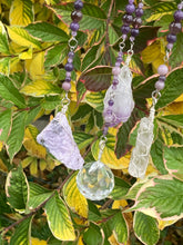 Load image into Gallery viewer, Amethyst Rose three stone Crystal Hang
