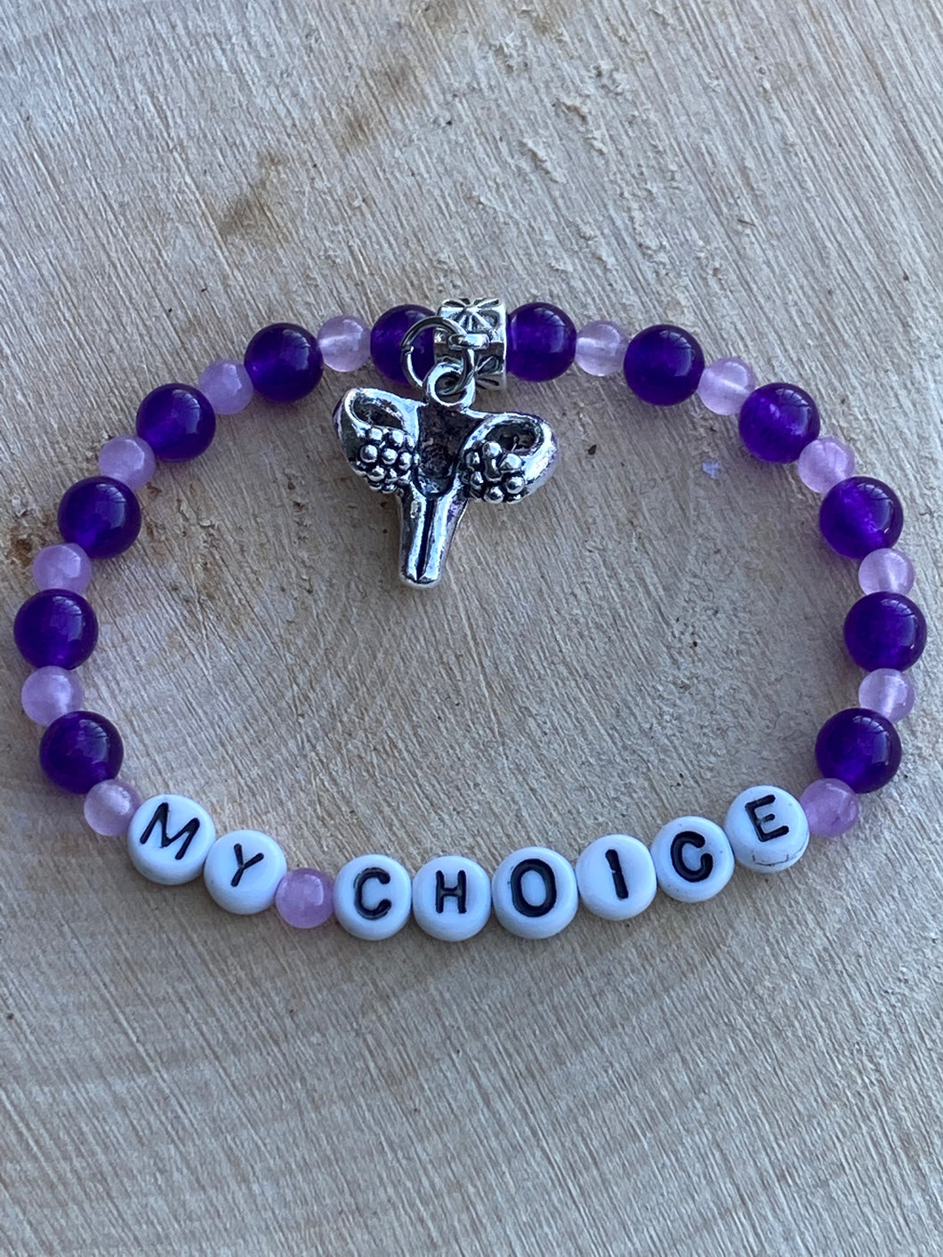 “My Choice” Uterus charm Amethyst bracelet