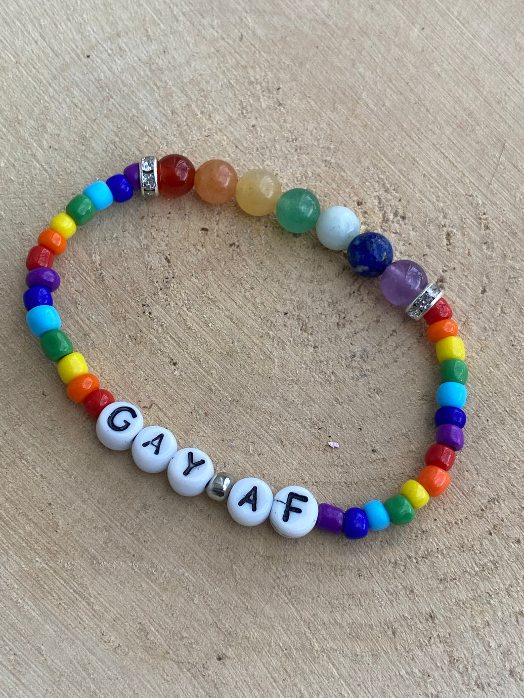 Gay AF Pride Gemstone Rainbow Stretch Bracelet