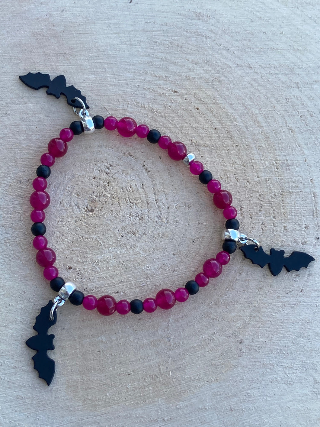 Pink and Black Bat Stretch Bracelet