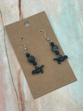 Load image into Gallery viewer, AS THE CROW FLIES ~  Onyx, Larvikite Earrings with Crow Charms
