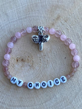 Load image into Gallery viewer, “My Choice” Uterus charm Rose Quartz bracelet
