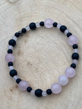 Load image into Gallery viewer, BLACK HEART ~ Rose Quartz, Matte Black Onyx
