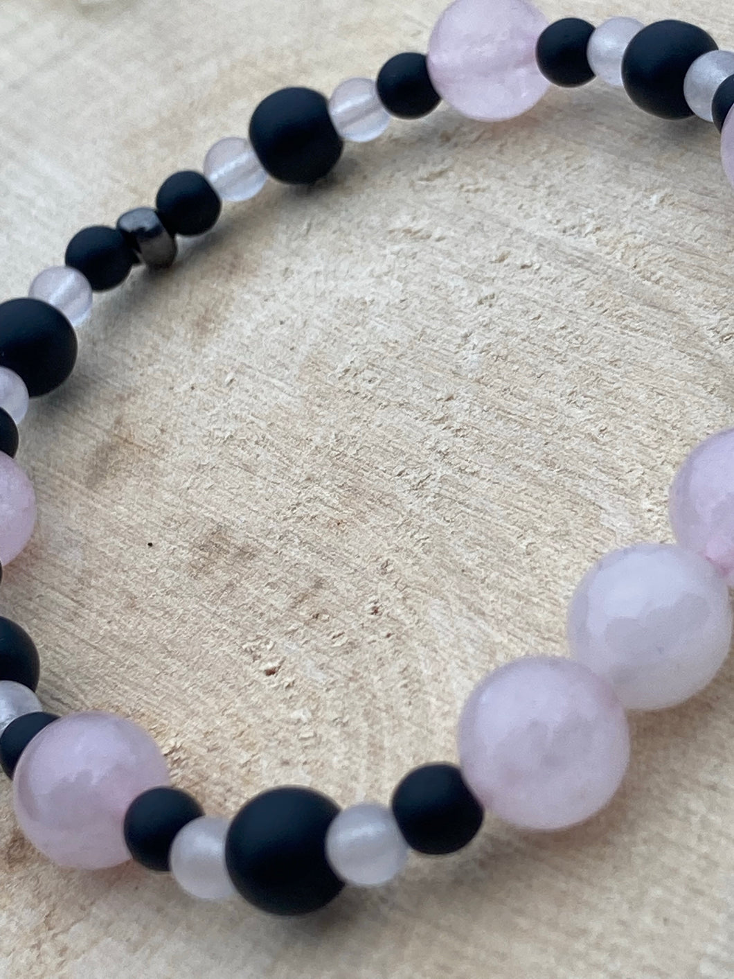 BLACK HEART ~ Rose Quartz, Matte Black Onyx